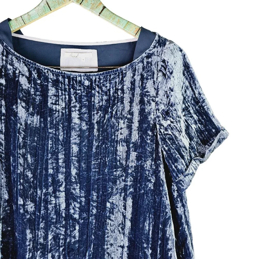 Floreat Anthropologie Blue Crushed Velvet Front Pocket Dress, NWOT, Sz XS - Picture 8 of 10
